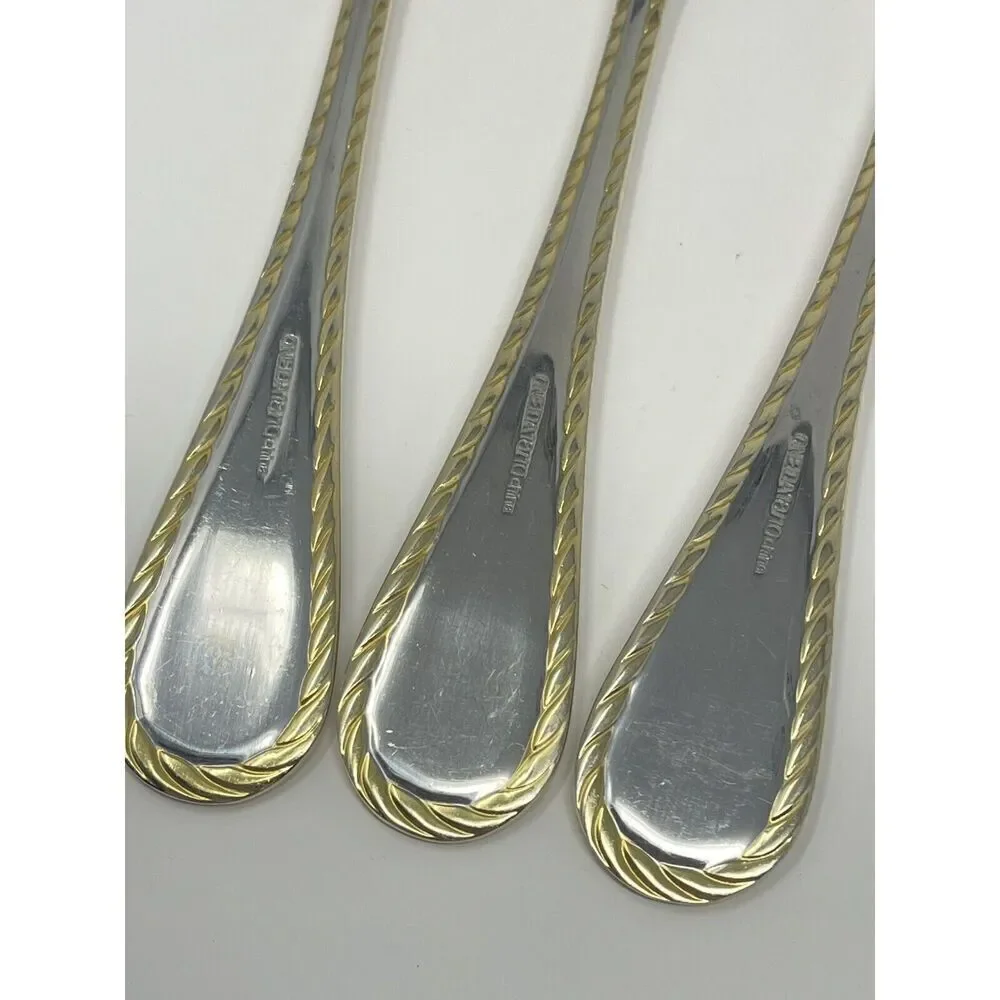 Oneida GOLDEN BELMONT Stainless Rope Edge Gold Dinner Forks 8 1/8” Set Of 3